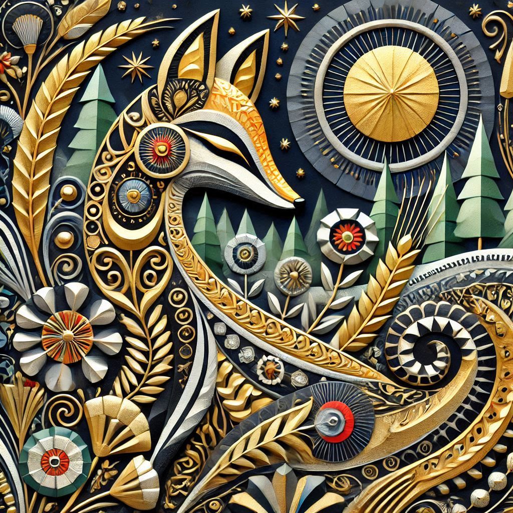 December folk art- The golden fox