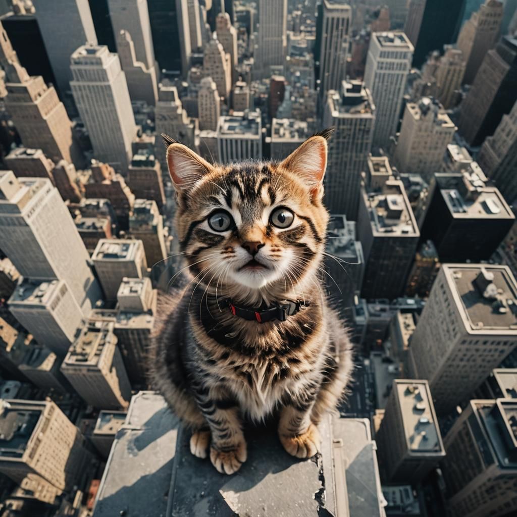 the cutest kitten in the world sitting on top of the Spire o...
