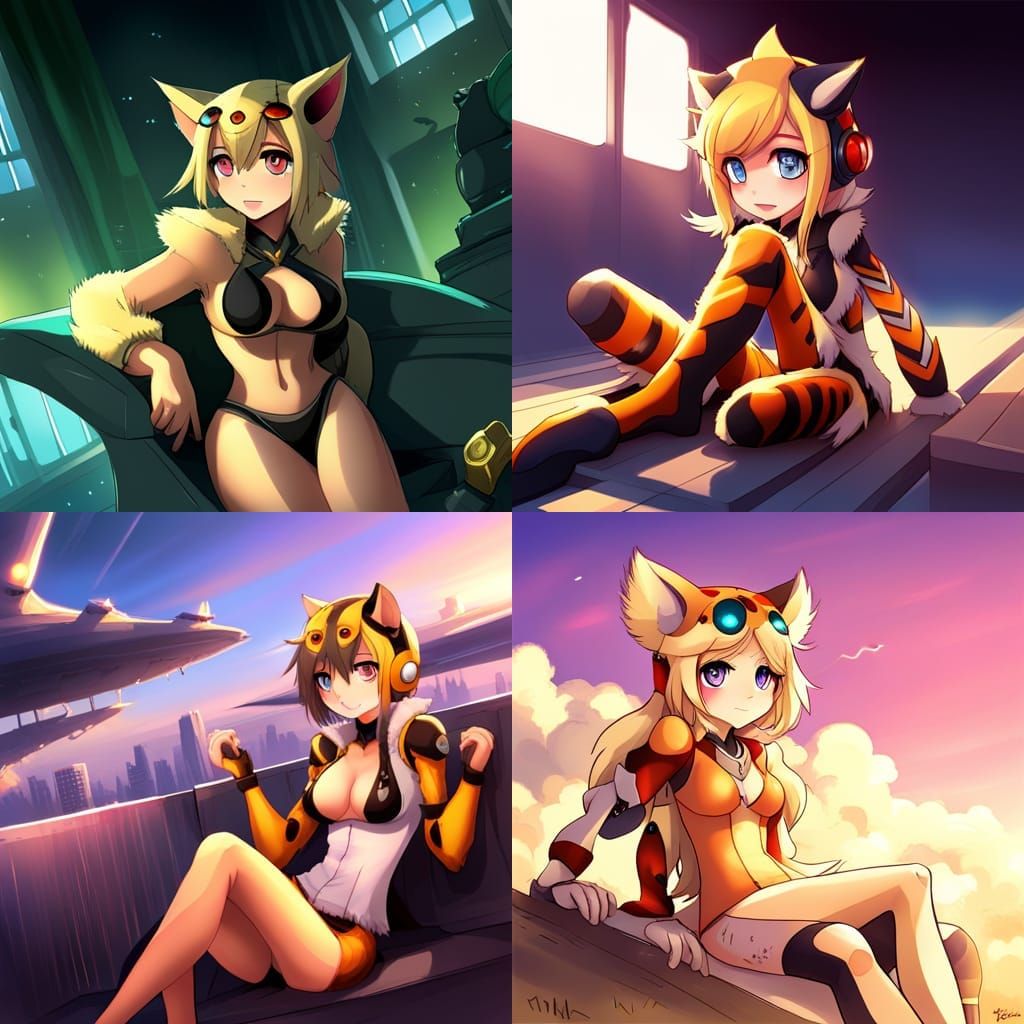cute furry anime robot king cheetah girl