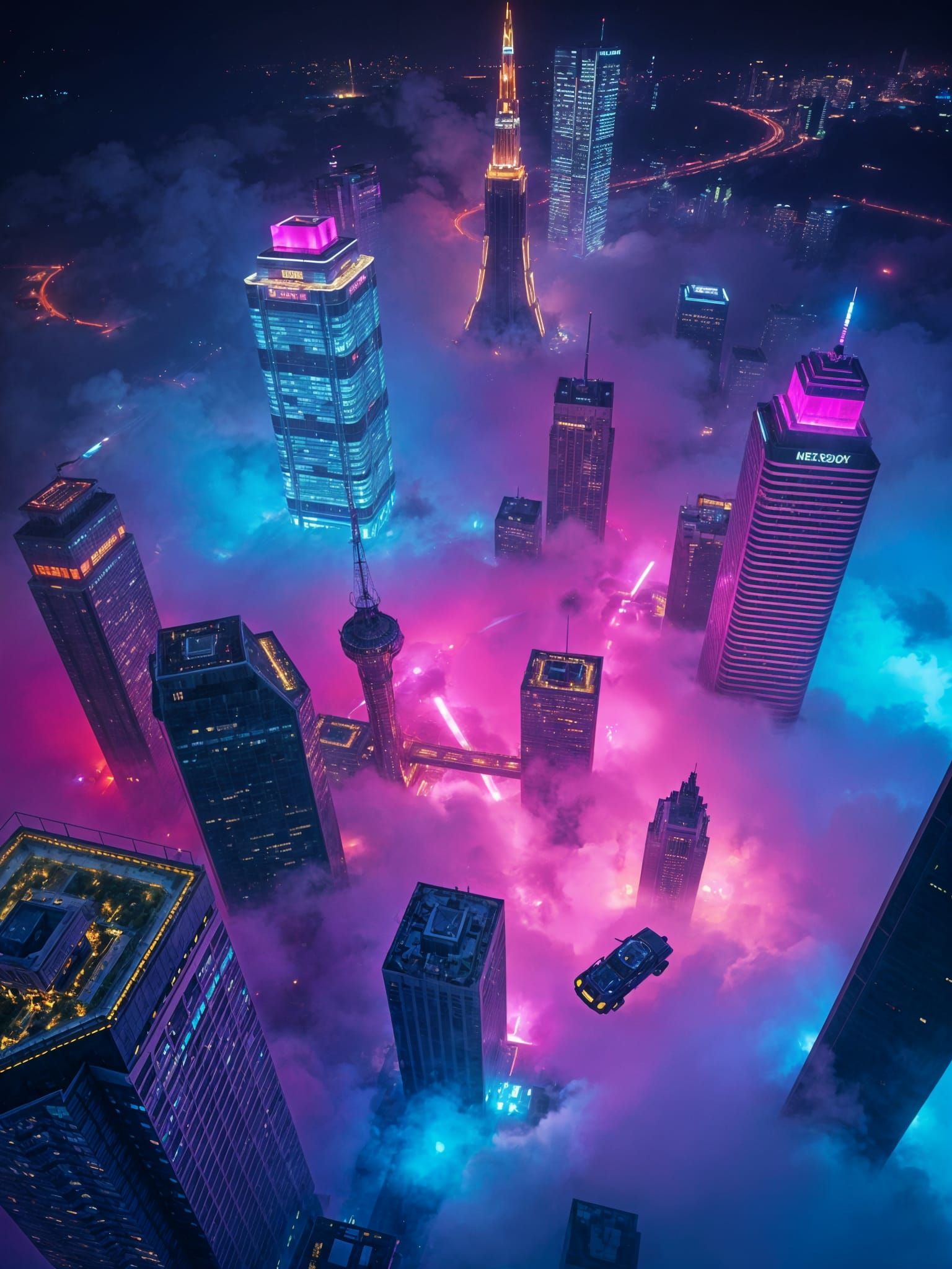 Above the Misty Neon City Lights  by @Miguelito101
