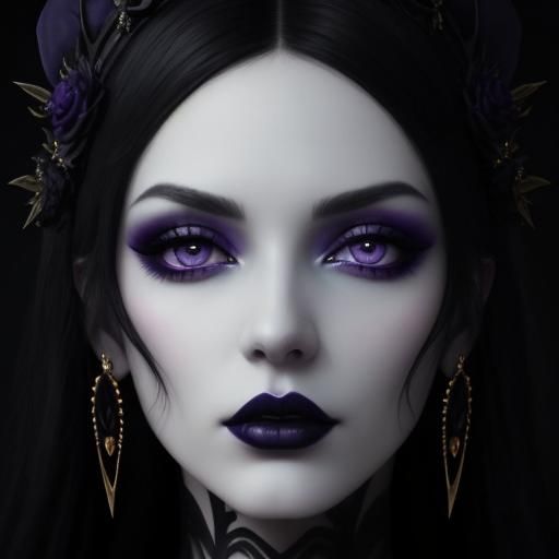 Gothic beauty young lady with black hair and purple eyes with black ...