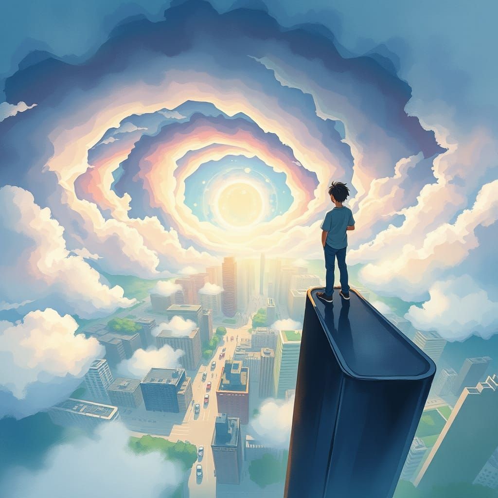 : vertigo A dizzying view from the steep edge of a skyscraper, looking down at the sprawling cityscape ...  by @Jano