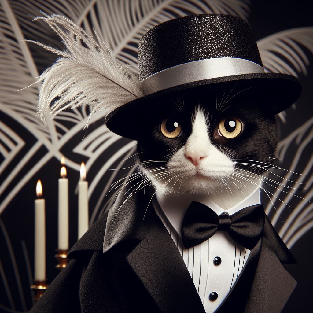 Cat in art deco background