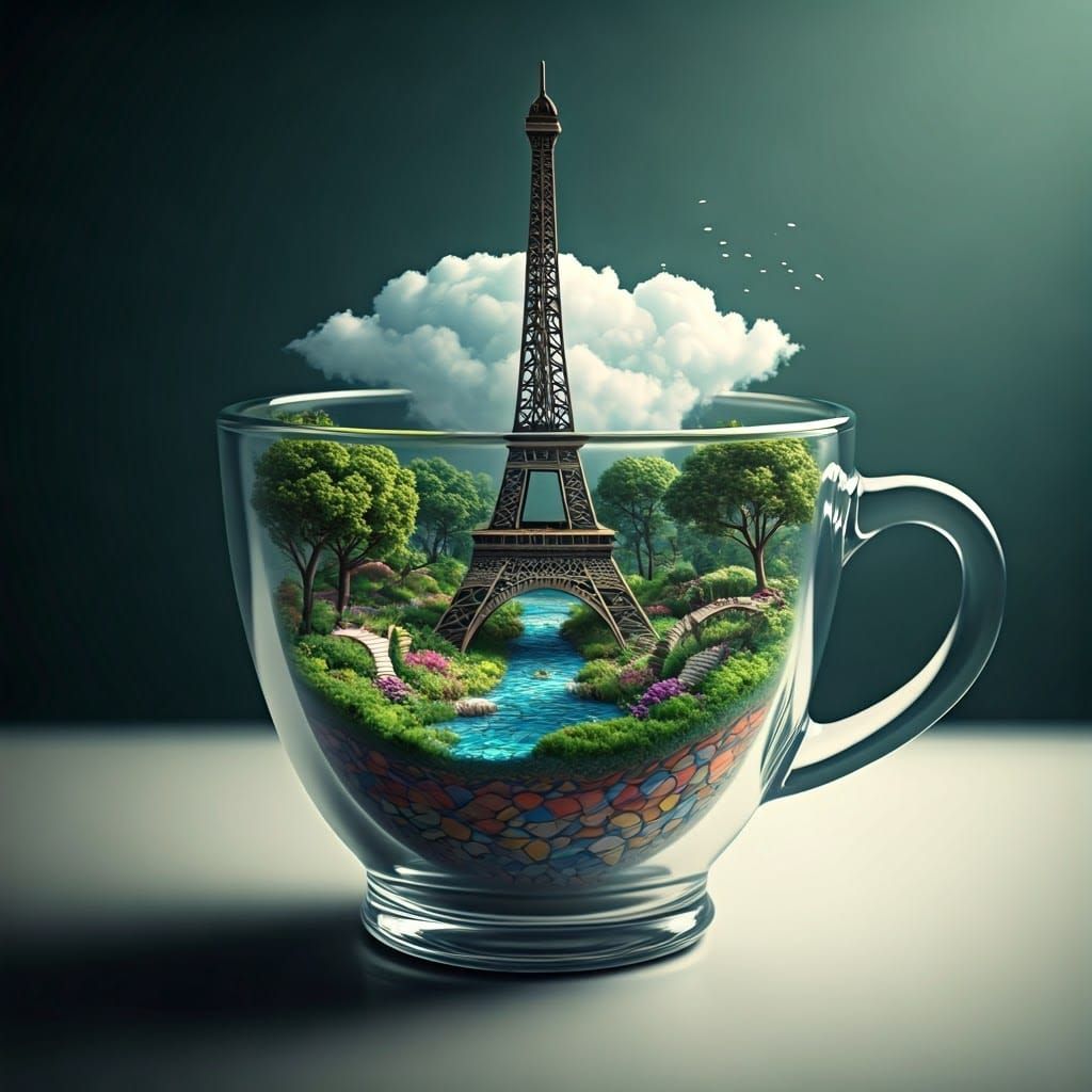 Miniature Eiffel Tower World in Glass Cup