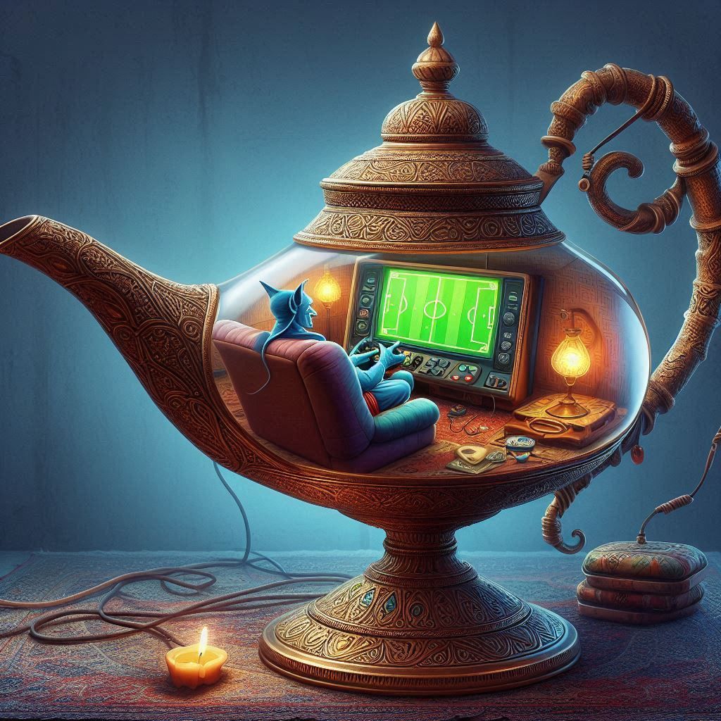 A Djin playing football video game