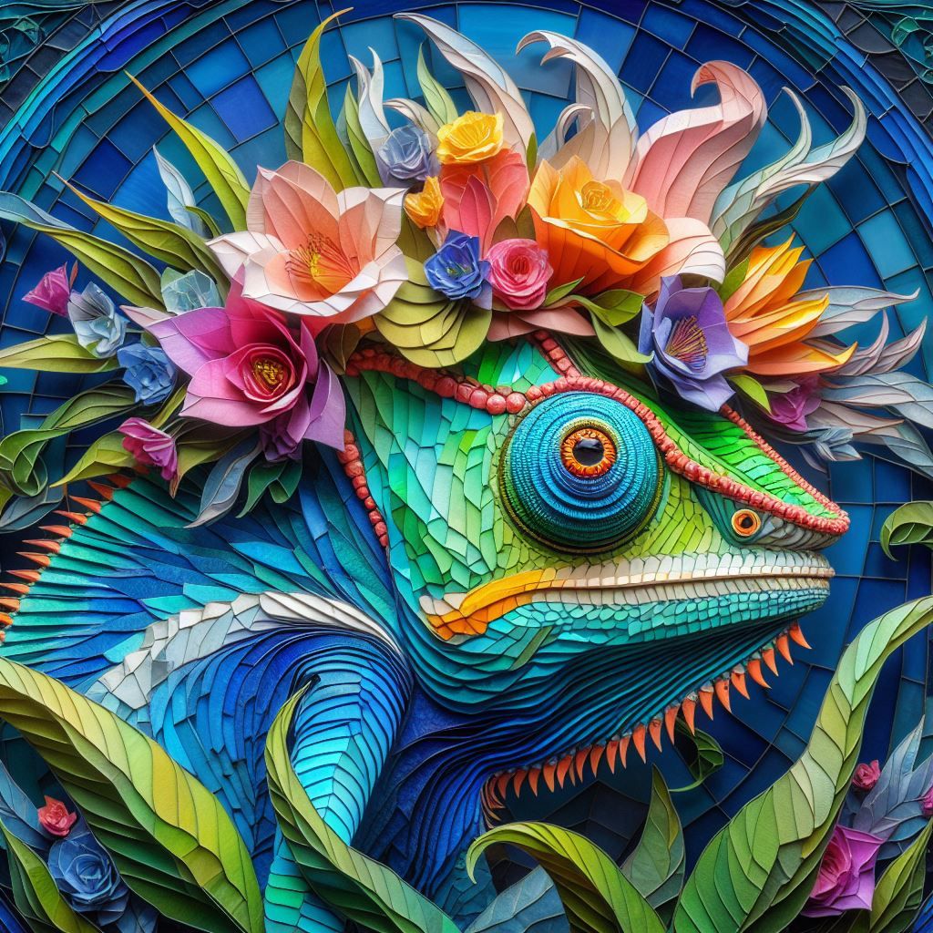 Origami and Stained glass Chameleon