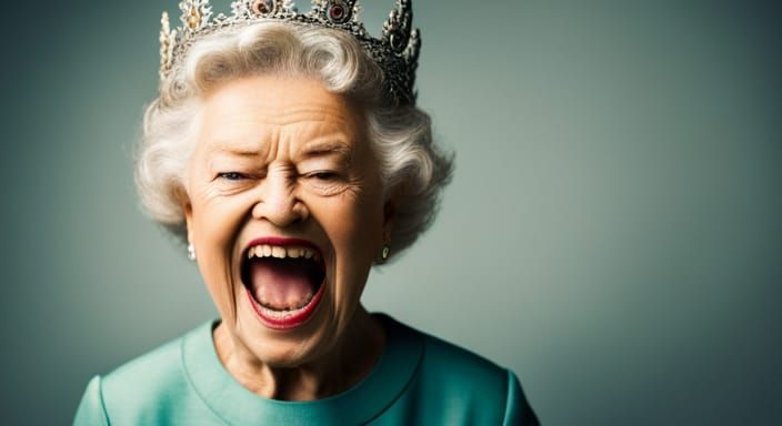 Queen with crown and big mouth shouting