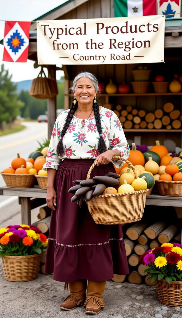 mature Native American at a farmstand