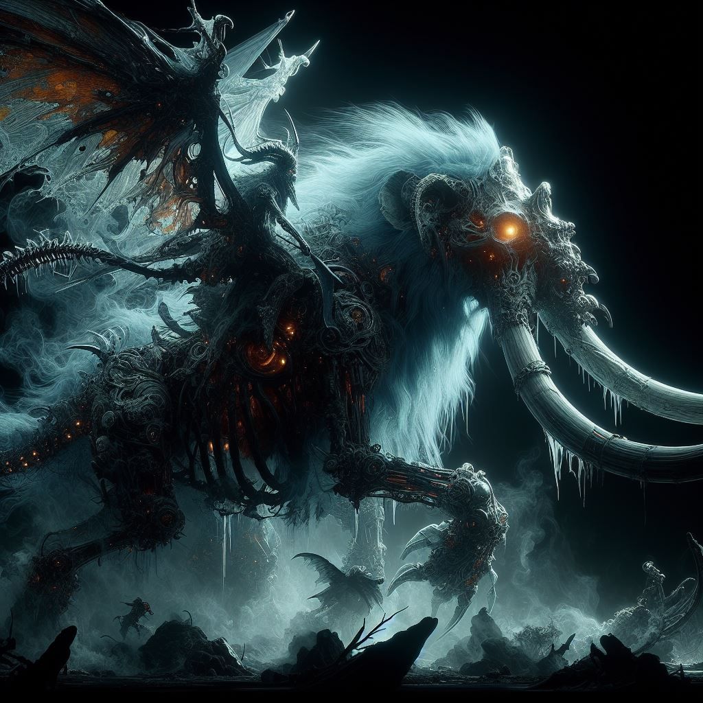 Amamoth the demon riding his war mammoth, leading the hordes from beyond into battle.