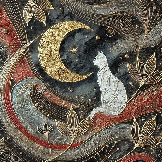 Come, superb cat, to my amorous heart; Hold back the talons of your paws, Let me gaze into your beautiful eyes Of metal ...