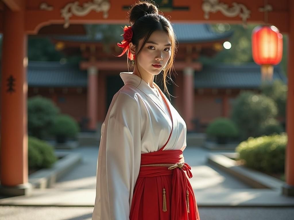 Mystical Shrine Maiden in Dreamlike Tranquility