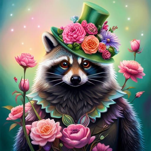 Raccoon in a hat  by @RMarrone