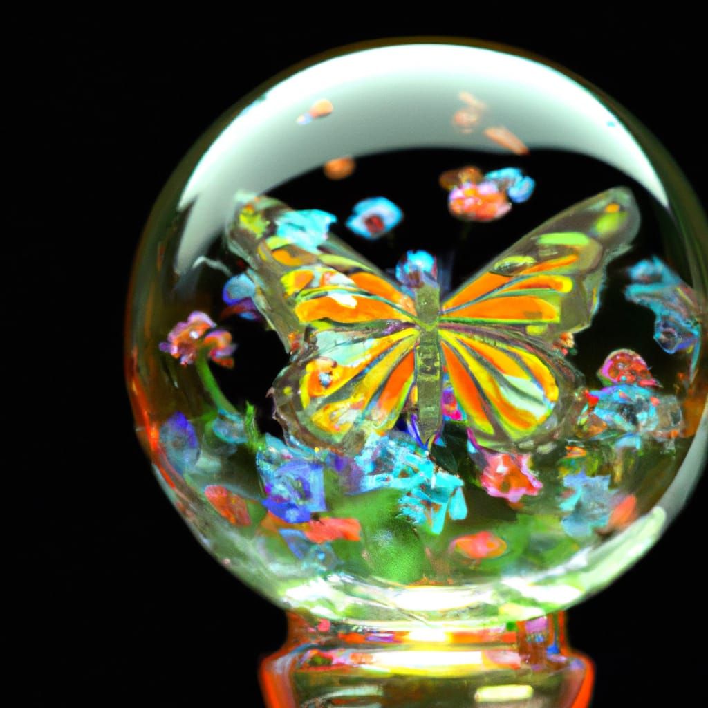 Glass Orb With A Colorful Butterfly And Little Flowers Inside The Orb Sharp Focus Lightwave 3d 8879