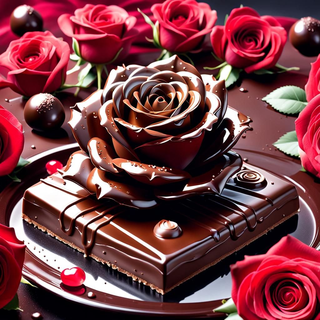 Celebrate Valentine's Day with a tempting blend of chocolate and roses. Imagine a chocolate rose resting on a bed of velvety chocolates.  by @Phantazia