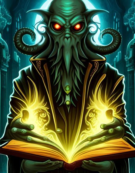Cthulhu Black Cat holding the book of Necronomicon.  by @DIGITaiLS66
