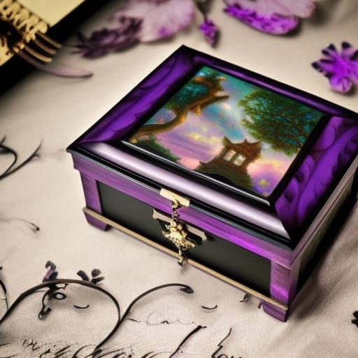 Beautiful Black& purple Gothic jewelry box with beautiful designs on it& Beautiful craftsmanship