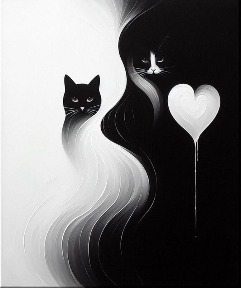 black and white, minimalist cats
