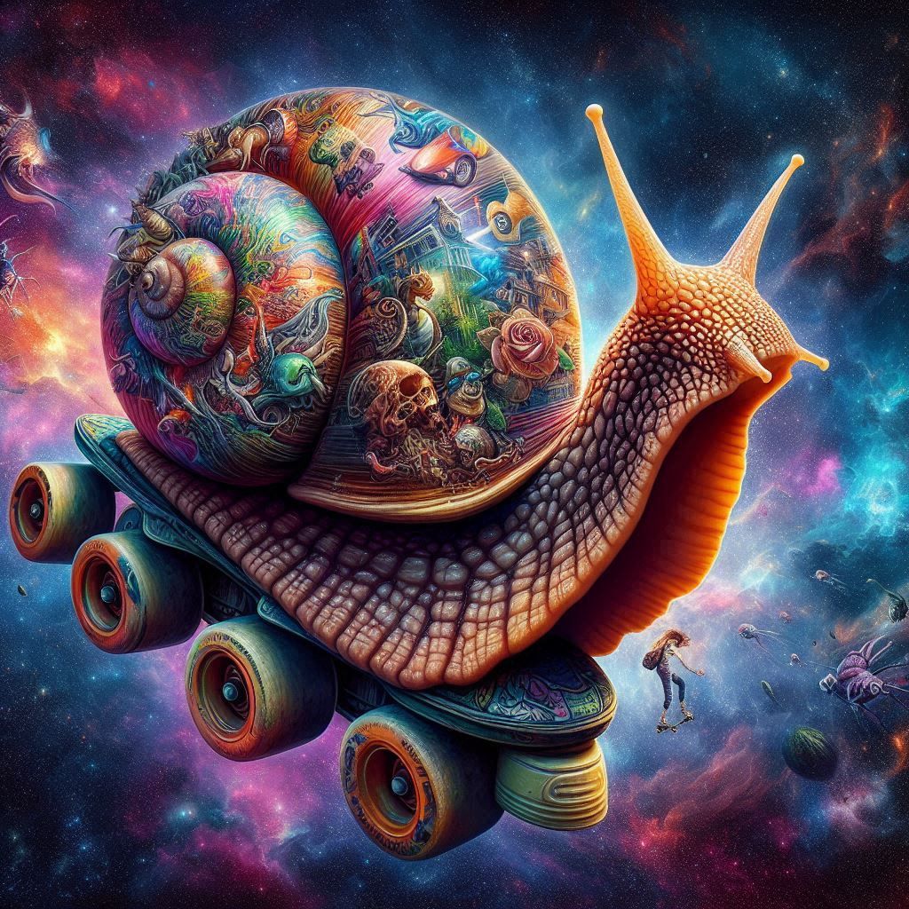 Graffiti street art cosmic snail on a rollerboard! (1)