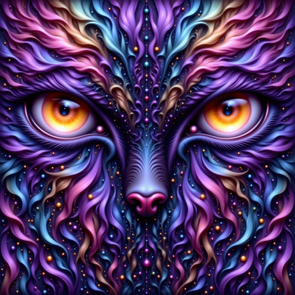 Salem the Black Cat with long curly purple rainbow hair as <lora:Rainbow Cats:1.0>