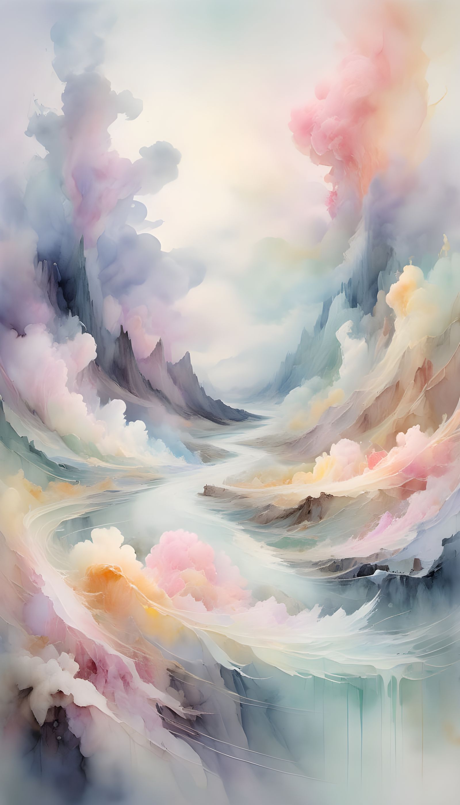 Ethereal Landscape Dissolves in Pastel Storm