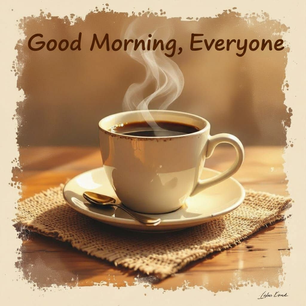 A 4 inch by 6 inch Card with a Cup of coffee in the middle