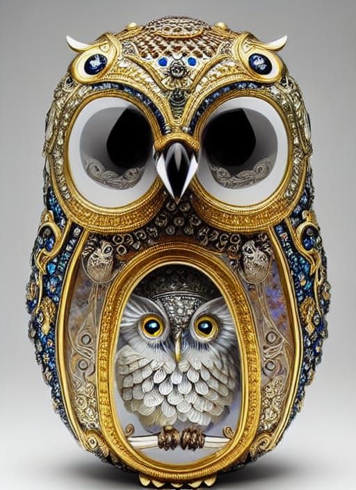 Beautiful Faberge owl, intricately detailed, gilt, gem encrusted. undefined