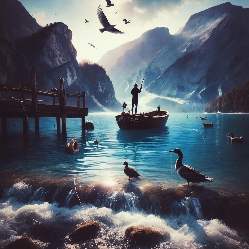 Hemingway: "He cast the line out into the deep blue water, w...