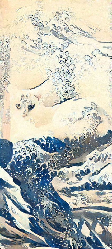 Cat god riding a wave