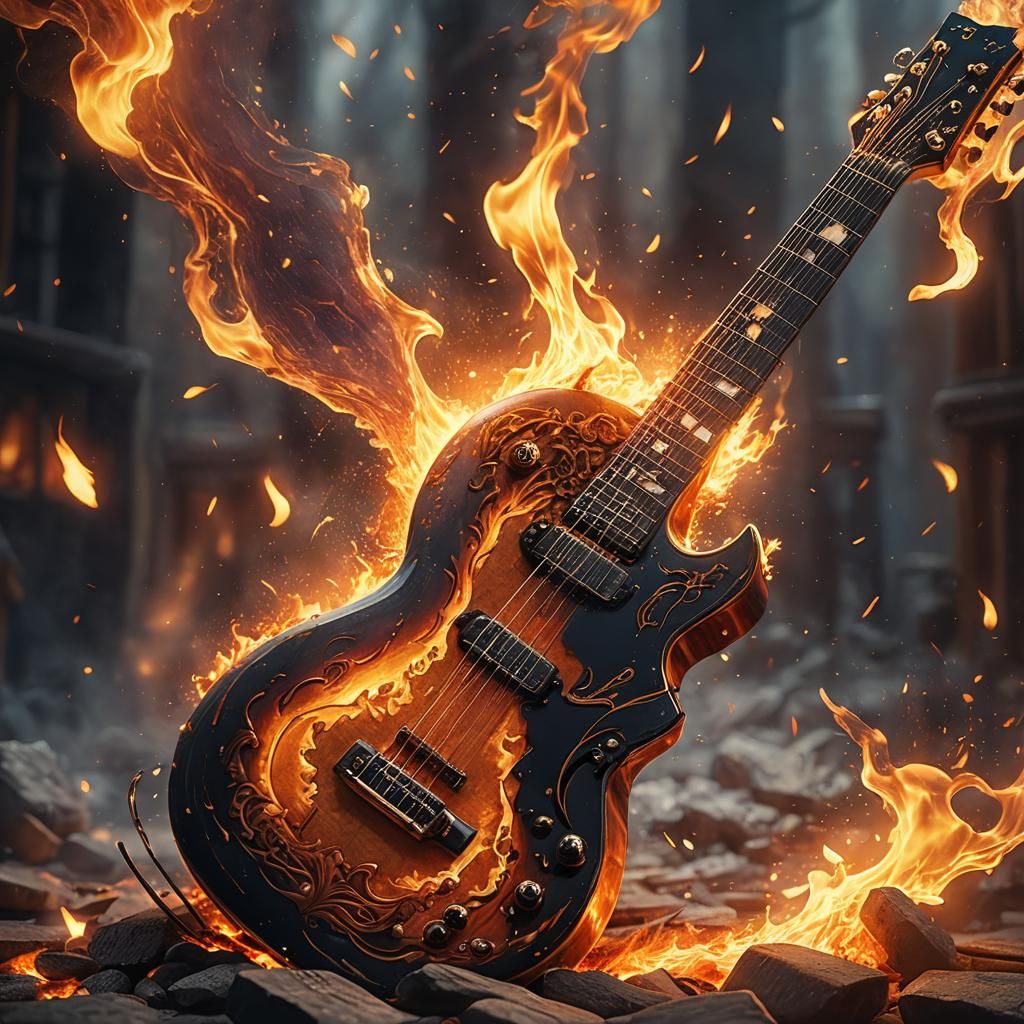 Fiery Guitar: Fantastical Concept Art in Flames