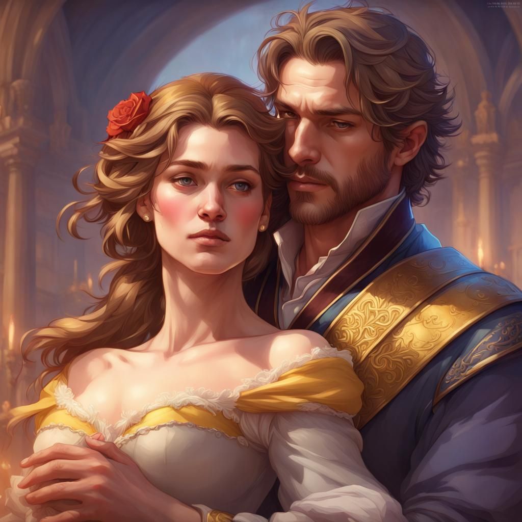 The prince is carrying Belle in his arms