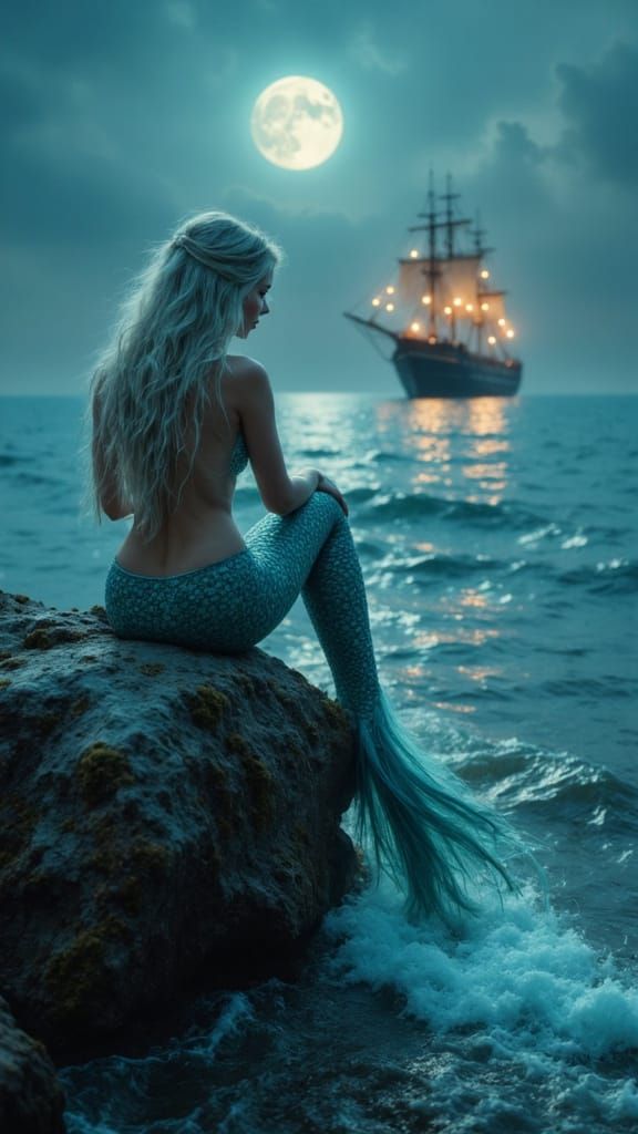 Dramatic film still. A bioluminescent mermaid ...  by @PapaOsiris