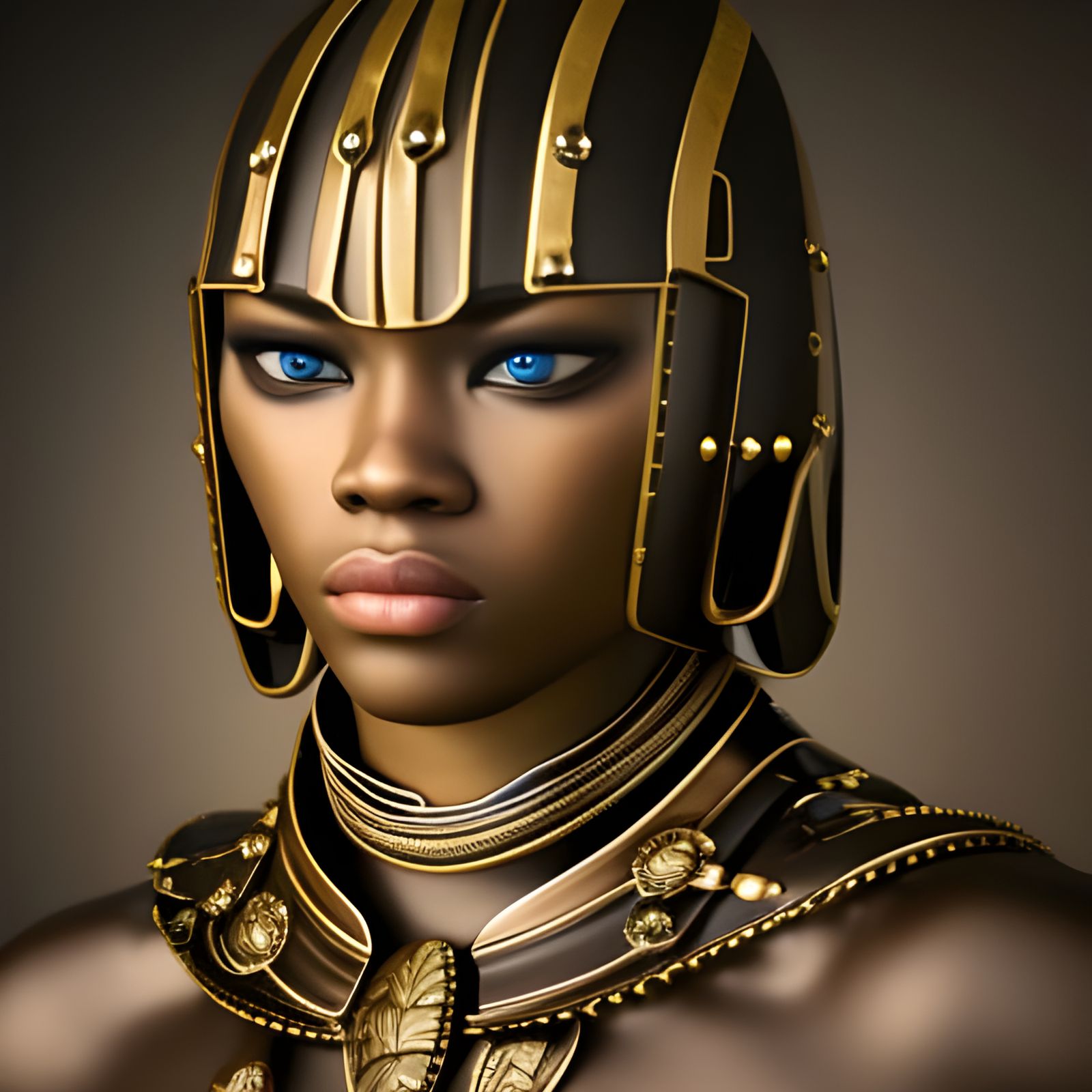 A beautiful African warrior, wearing golden traditional clot...