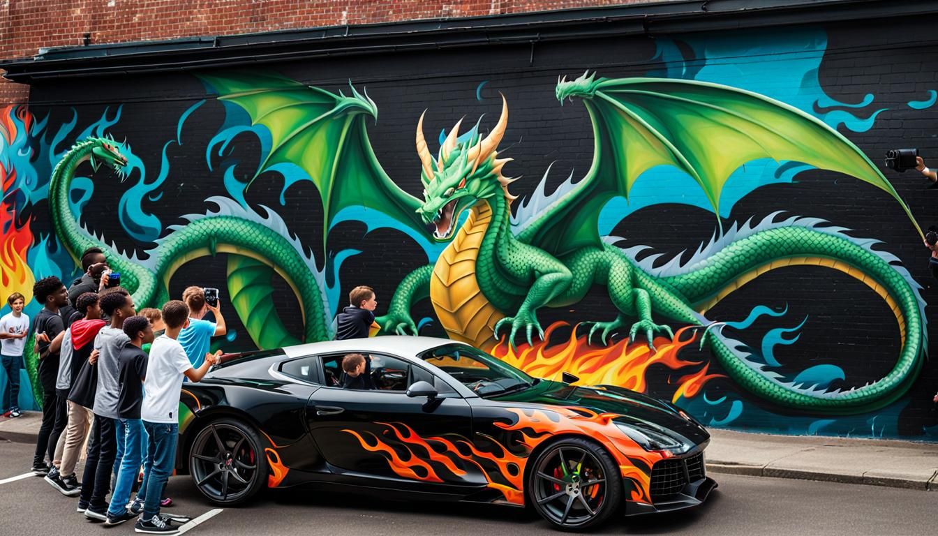 Graffiti dragon and Flaming sports car