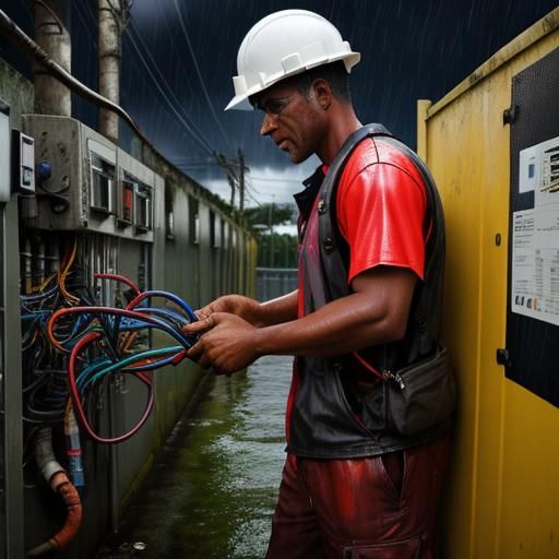 Bare handed electrical work during a rainstorm   by @Neelix