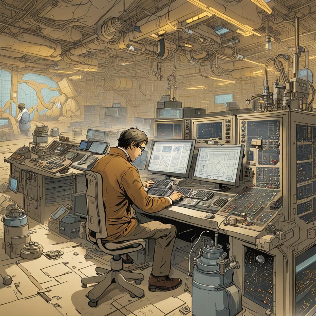 an image prompt depicting Loudon in his high-tech undergroun...
