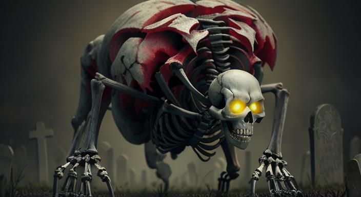 skeleton crawling out of  graveyard background depth with 10...