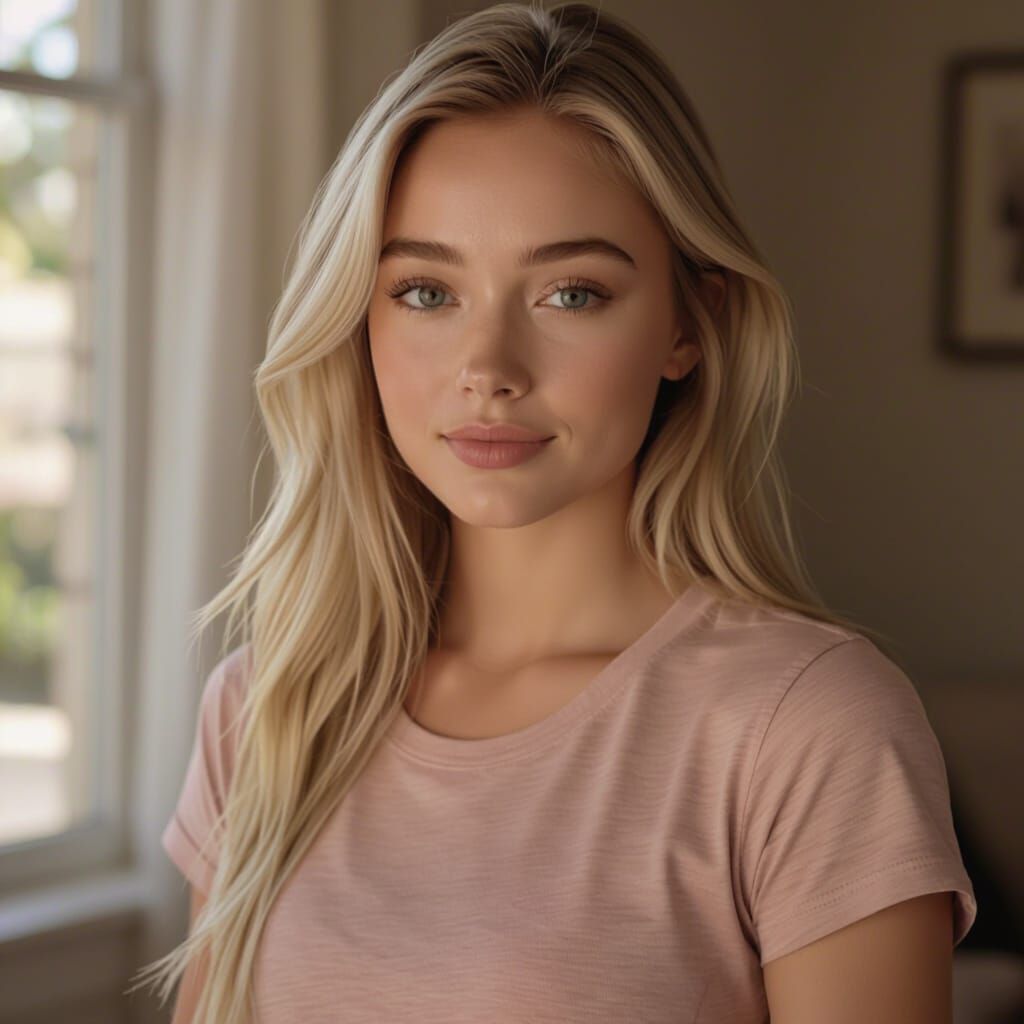 Luna Vale, an 18-year-old adult woman with long platinum blonde hair, natural soft facial features, light skin tone and no makeup. 
She look...