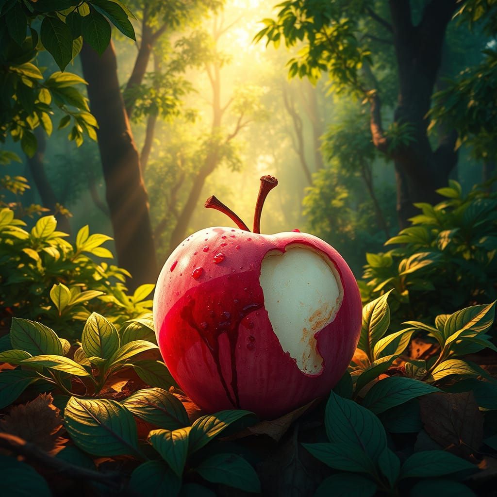 Fantastical Apple in Emerald Forest, in High-Contrast, Matte...