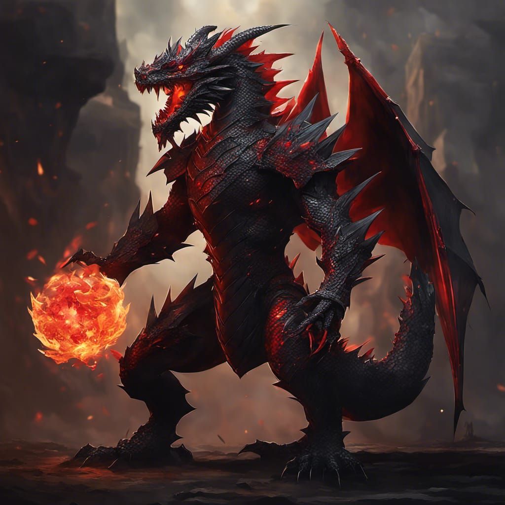 Black draconian pyromancer - AI Generated Artwork - NightCafe Creator