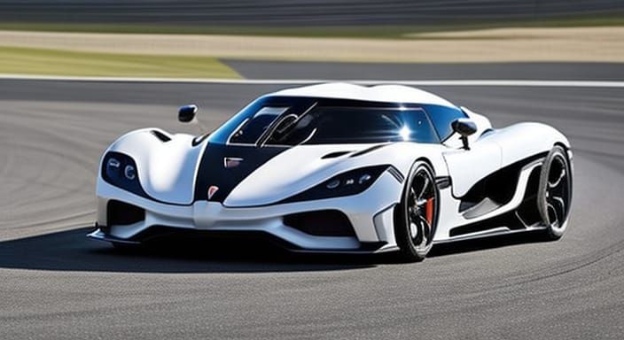 black color 2016 Koenigsegg Regera in a racing track form the front ...