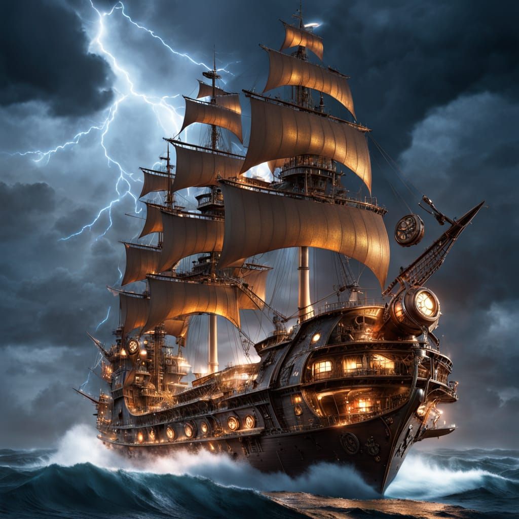 A majestic steampunk pirate ship  by @Ugy10