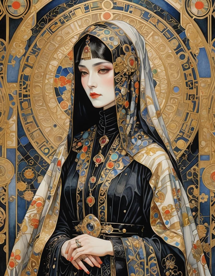 Woman portrait in jasper and spinel