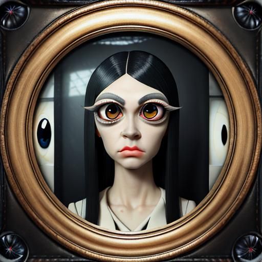 a surreal kid with gigantic extra large giant eyeballs with ...