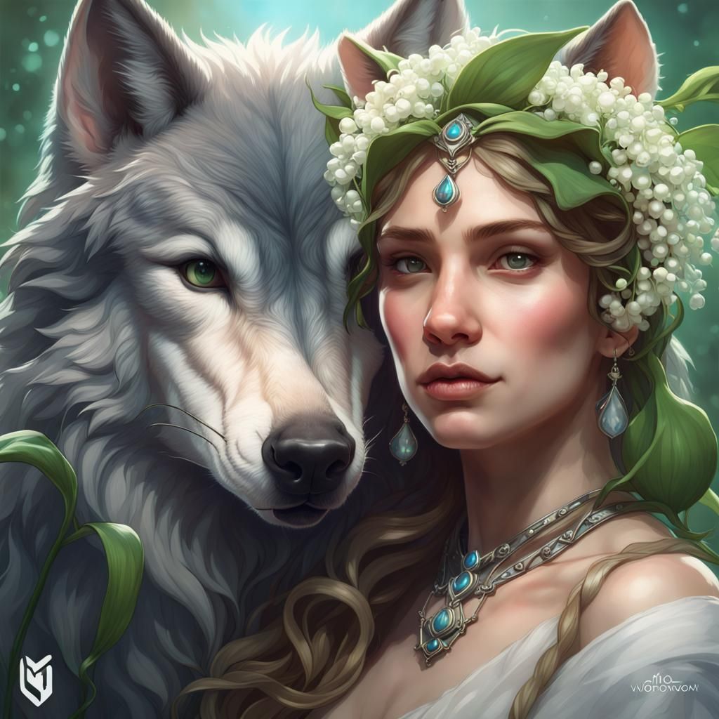 Wolf and Lady Lily - AI Generated Artwork - NightCafe Creator