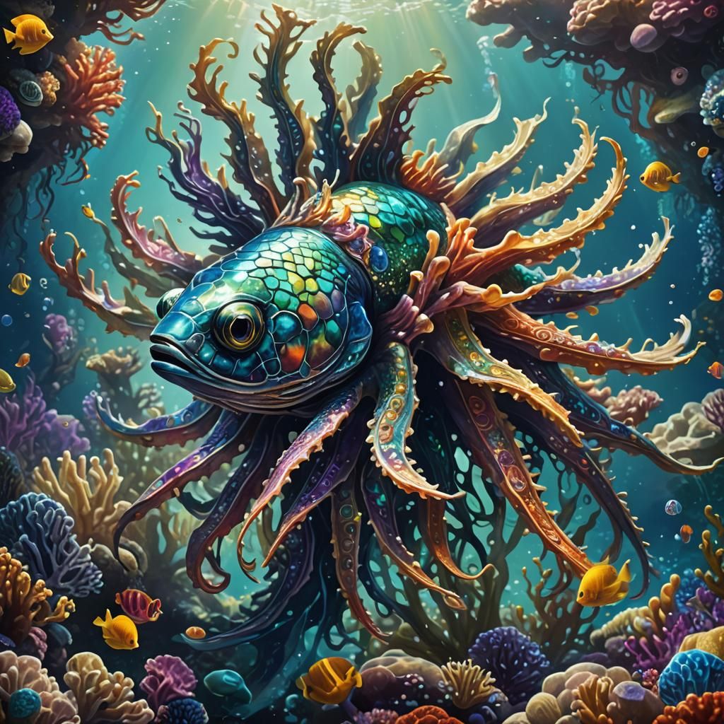This ocean creature is a sight to behold, with its vibrant colors and endearing features. Its body is adorned with iride...