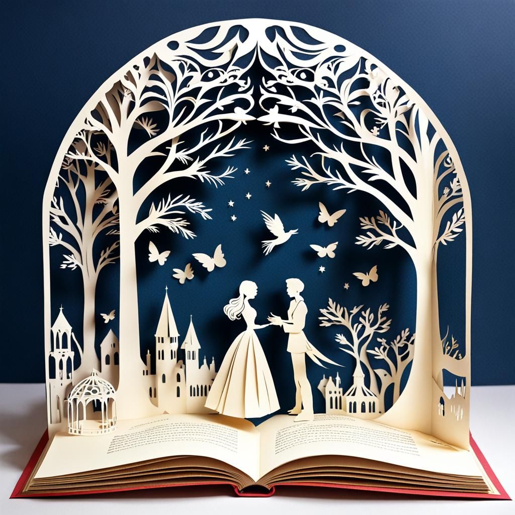 Cinderella pop-up book, cut paper art silhouettes - AI Generated ...