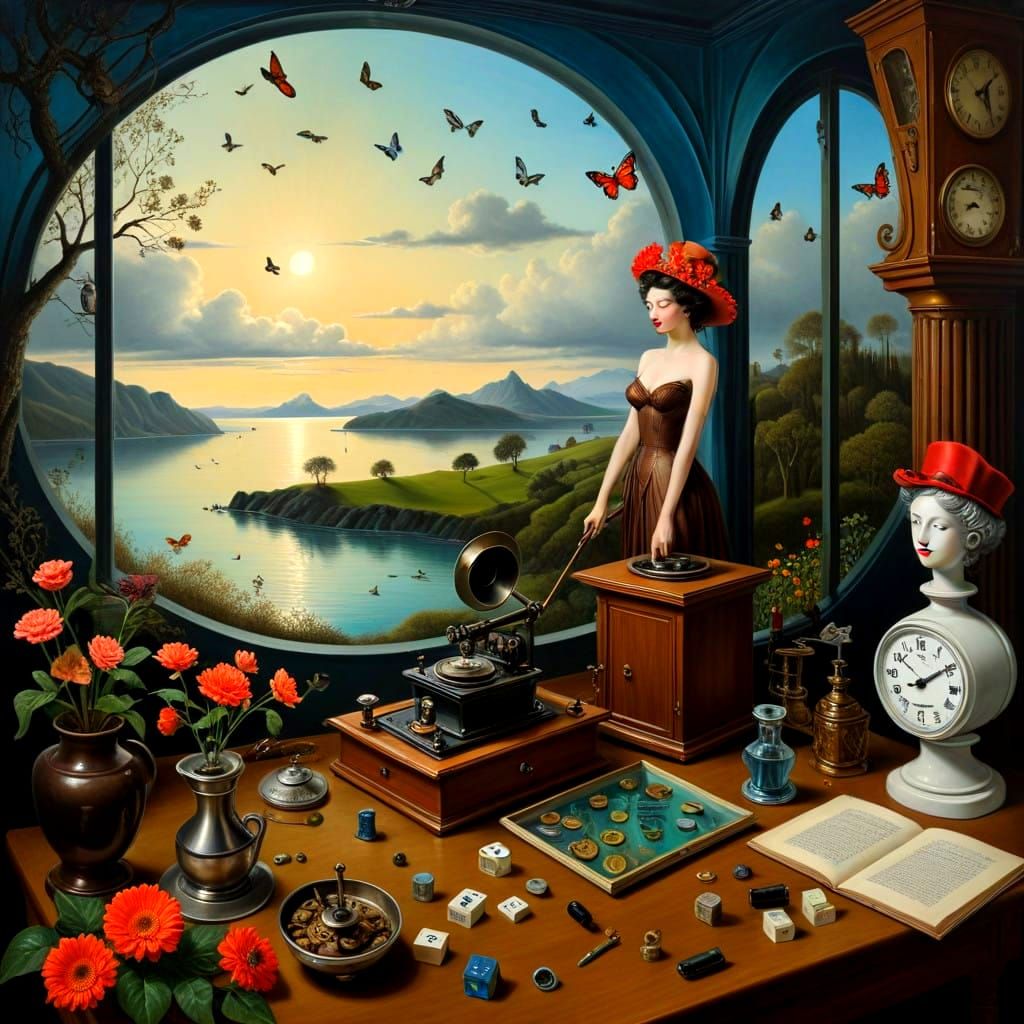 Surrealistic Lady in Vibrant Fantasy Landscape