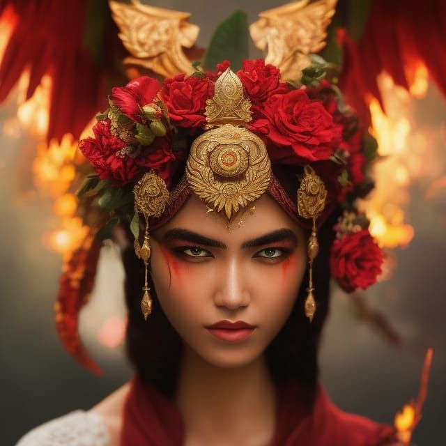 and on her brow, the Phoenix Crown