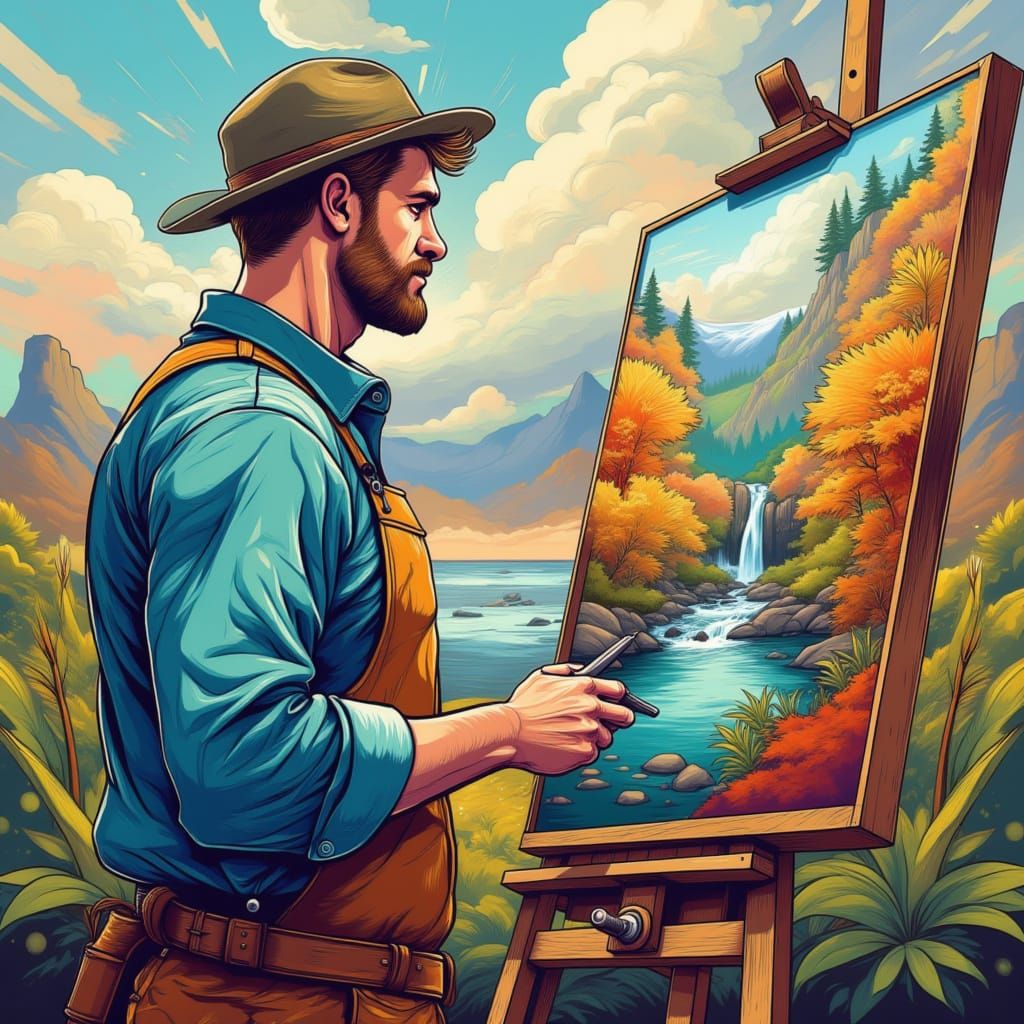 A portrait of an artist at an easel <lora:Dynamic:1.0>