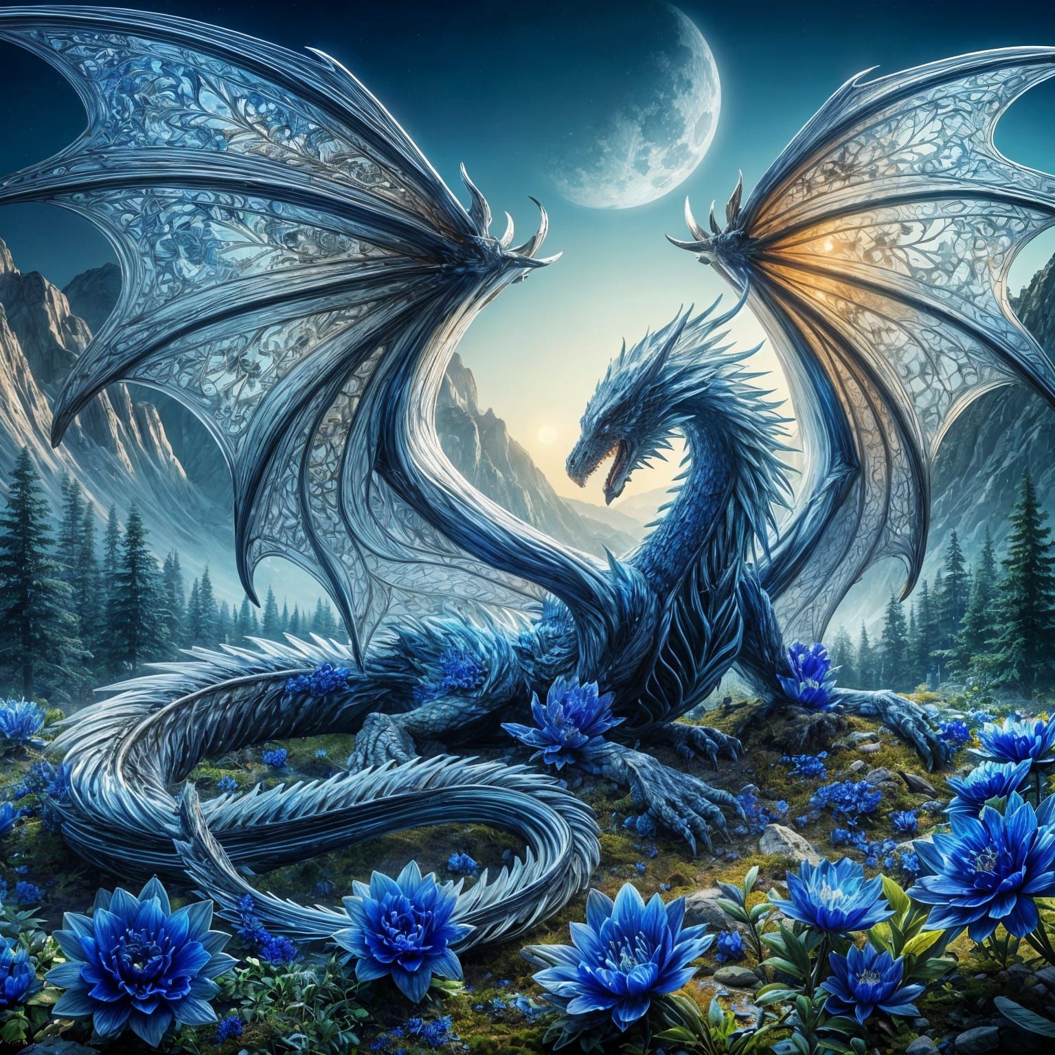 Blue Flower Dragon  by @StellaStories